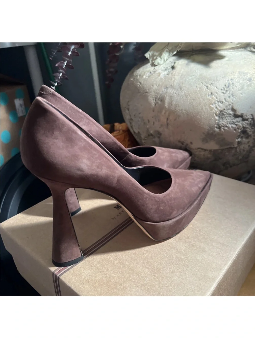 ANTHROPOLOGIE MAEVE Womens Pumps Brown  Platform Chunky Flare Heels Size 9.5 40